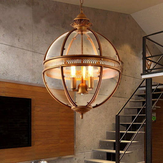 Vintage Wrought Iron Glass Lampshade Pendant Lamp