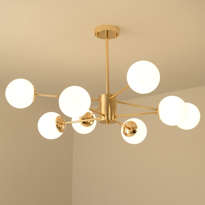 Gold Plated E27 LED Bulb Glass Shade Hanging Chandelier