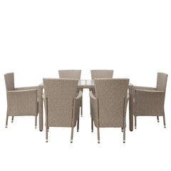 Outdoor Wicker Dining Table Chairs 7 Pieces Set