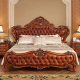 Leather Solid Wood Carving Master Bedroom Double 1.5m 1.8 m 2m Bed