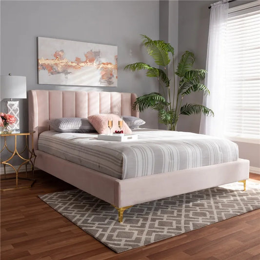 Fabric Double Bed Minimalist Light Solid Wood Bed 1.2m 1.5m 1.8m