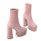 Thick Platform Flock Ankle Boots Solid Women Shoes