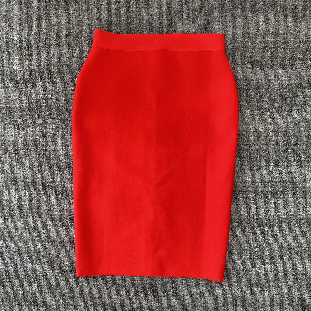 Women Rayon Bandage Elegant Midi Pencil Skirt 