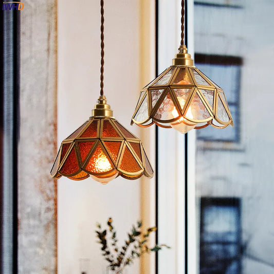 Vintage Style Glass Copper LED Pendant Lights Hanglamps