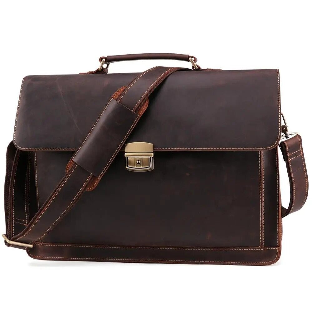 Leather Men's Briefcase Vintage Business Laptop Handbag