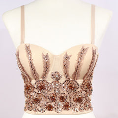 Beading Sequins Backless Crop Top Push Up Bustier Bra Tank Top