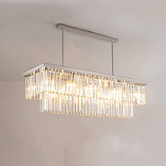 Silver Crystal Rectangle Kitchen Island Décor LED Light Chandelier