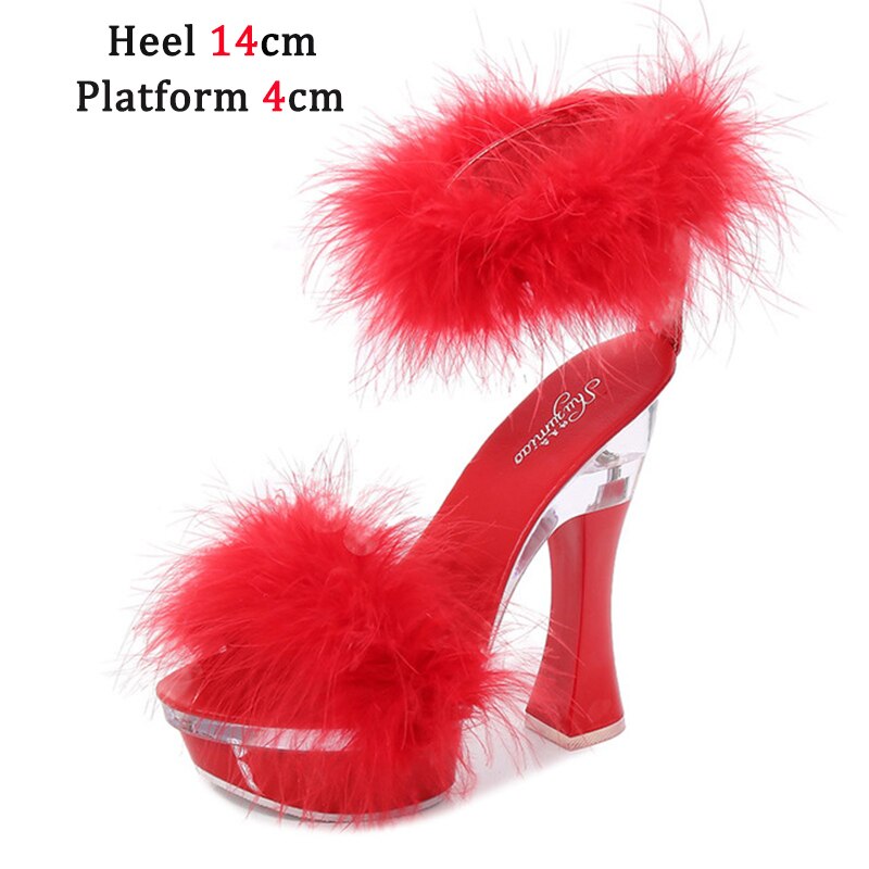 Feather Thick High Heels Platform Sandals