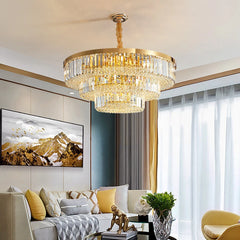 Round Gold Multilayer Crystal Ceiling Chandelier