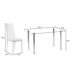 Transparent Glass Iron Dining Table and High Backrest Chairs