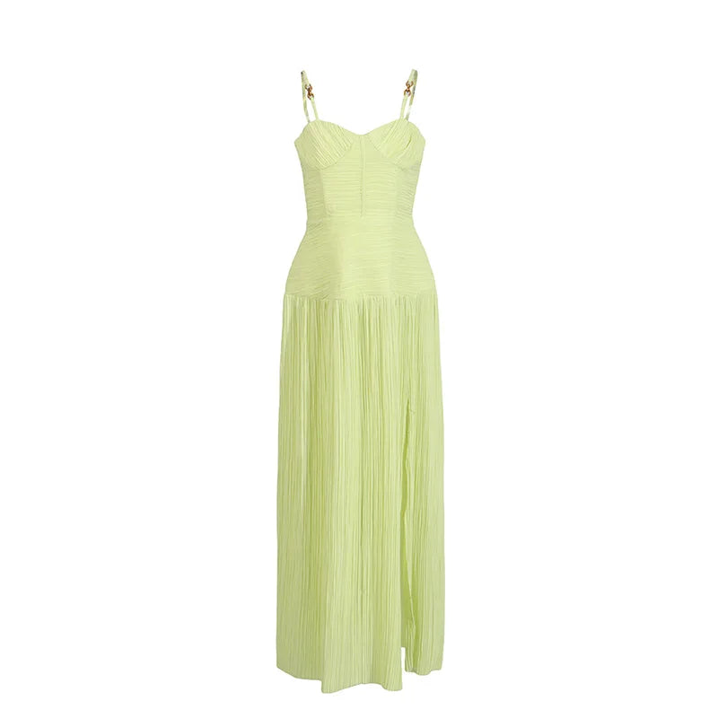 Sleeveless maxi dress with slender straps and open back detail