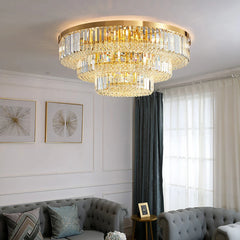 Round Gold Multilayer Crystal Ceiling Chandelier