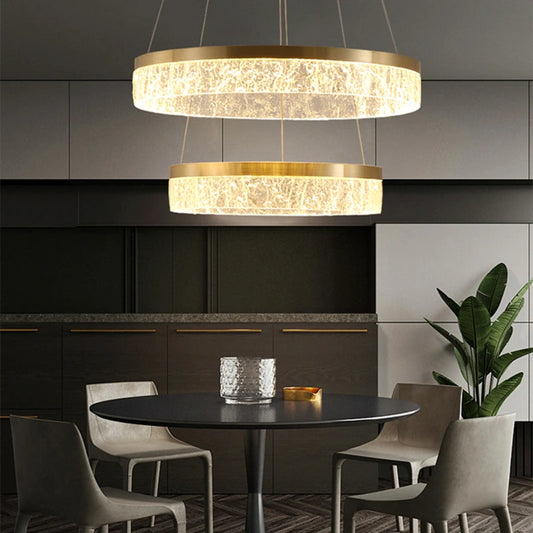 Round Indoor Lamp Golden Hanging Light For Living Room