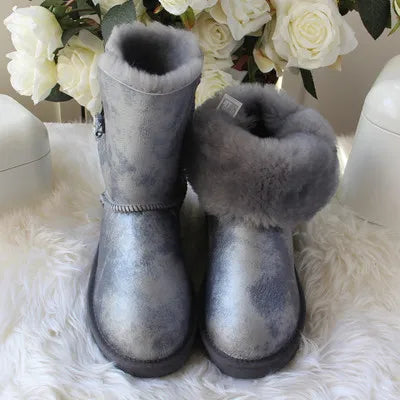 Real Fur Wool Women Winter Snow Boots