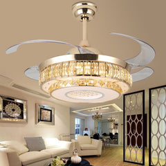 Invisible Remote Controlled Ceiling Fan Light Crystal Chandelier