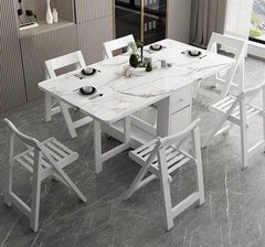 White Rectangle Foldable Dining Table Chairs