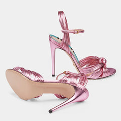 Pink High Heel Ribbon Woven Stiletto Sandals. Golden Atelier 2