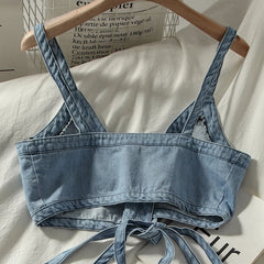 Camisole Strap Denim Vest Crop Top For Women