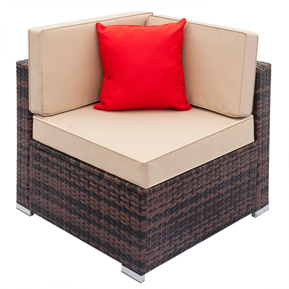 Weaving Rattan Sofa Set with Coffee Table Brown