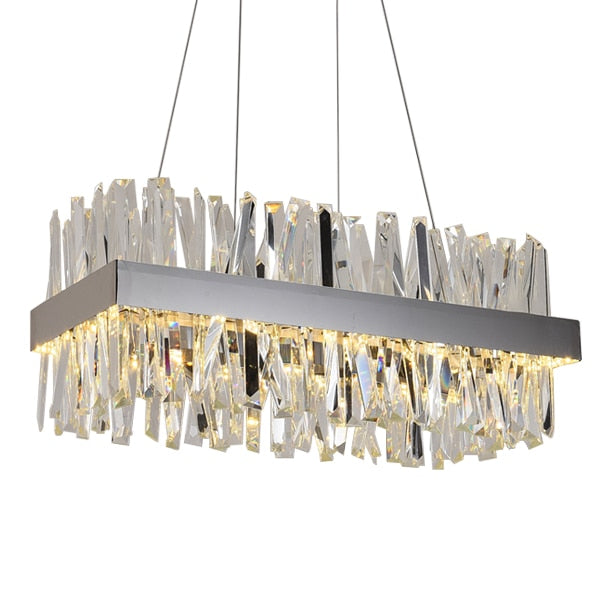 Rectangle Crystal Led Dimmable Chandelier Light Fixture