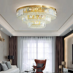 Round Gold Multilayer Crystal Ceiling Chandelier