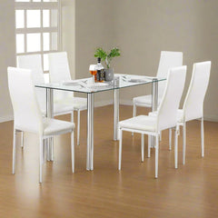 Transparent Glass Iron Dining Table and High Backrest Chairs