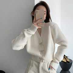 Knitted Cardigan V-neck Long-sleeved Women Sweater