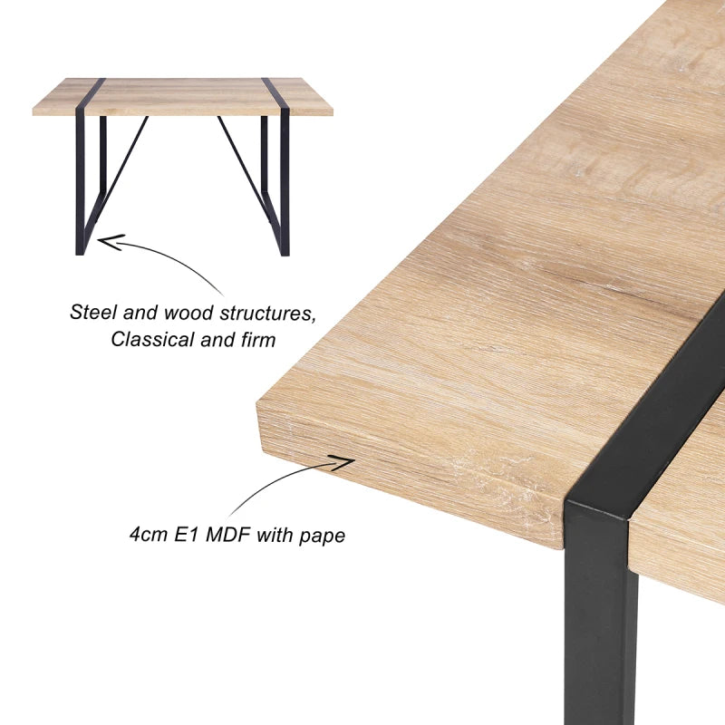 Rectangular Dining Table Steel and Oak Wood Strong Sructure