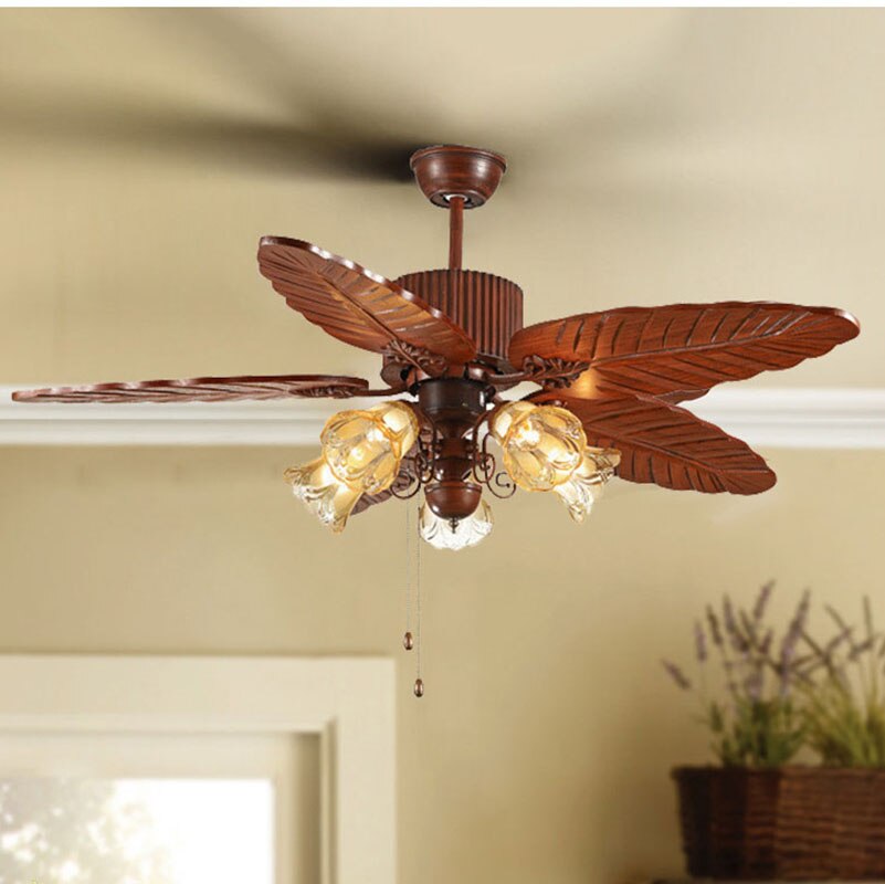 Solid Wood Leaf Remote Controlled Ceiling Fan Light