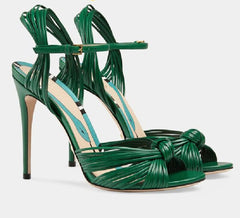 Green  High Heel Ribbon Woven Stiletto Sandals. Golden Atelier 3