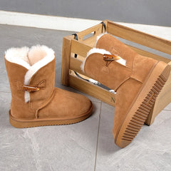 Leather Fur Mid-calf Snow Boots