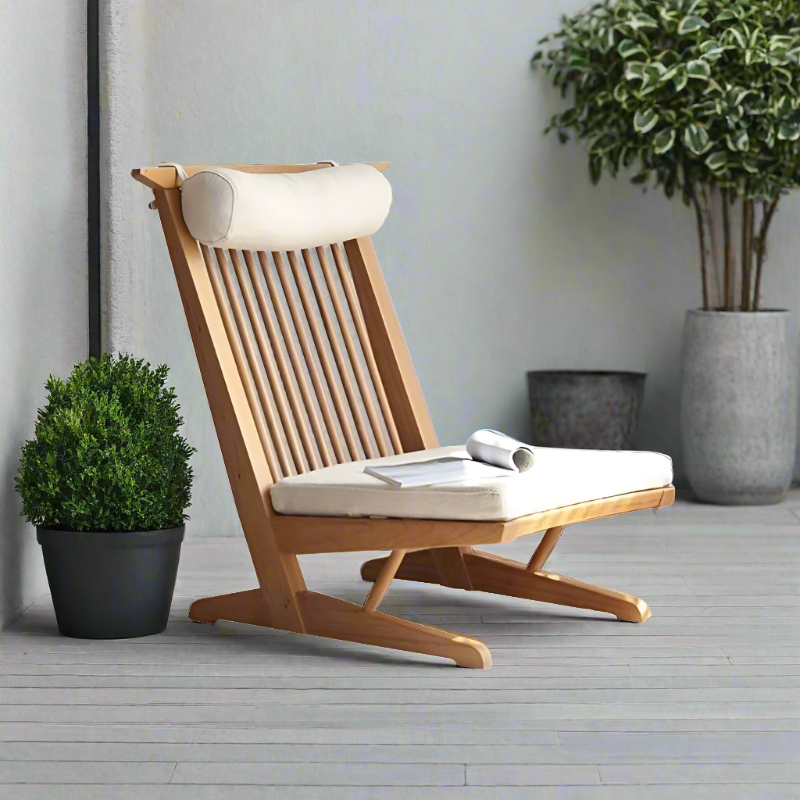 Solid Wood Lazy Recliner High Back Balcony Sofa Chair