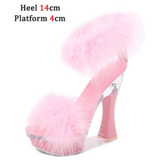 Feather Thick High Heels Platform Sandals