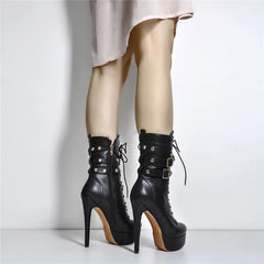 Buckle Strap Platform Stiletto Boots
