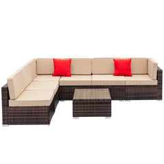 Sectional Sofa Rattan Wicker Patio Furniture Set 7pcs