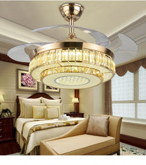 Invisible Remote Controlled Ceiling Fan Light Crystal Chandelier