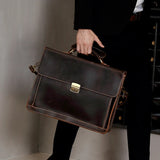 Leather Men's Briefcase Vintage Business Laptop Handbag