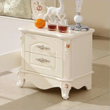 European French Carved Bedside White Nightstands Cabinet
