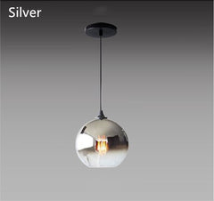 One pendant glass ball luminaire suspension E27 lights with  silver finish.