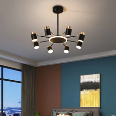 Sleek Nordic chandelier with LED lights, hanging in a modern living room setting. Golden Atelier 2