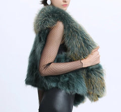 Real Fur Women's Sleeveless V Neck Short Vest