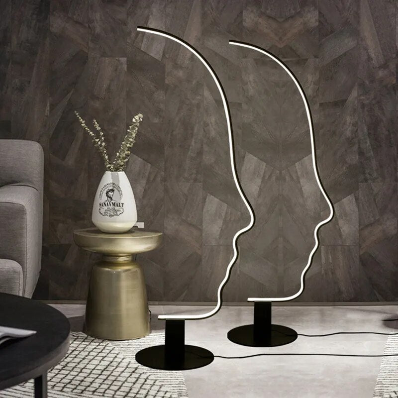 Human Face Led Floor Lamp Long Indoor Lighting Fixture Stand Light