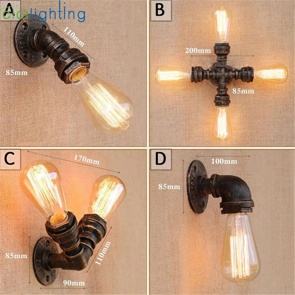 Industrial Water Pipe Wall Lamp E27 Sconce Lights Home Lighting Fixtures - Golden Atelier
