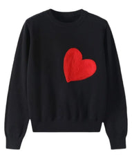 Knit Embroidery Red Heart O-Neck Pullover - Golden Atelier