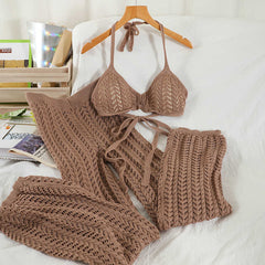 Knitted Sling Bra & Long Pant Two Piece Set - Golden Atelier