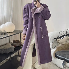 Long Trench Coat Woolen Furry Two-sided - Golden Atelier