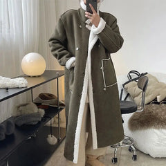 Long Trench Coat Woolen Furry Two-sided  - Golden Atelier