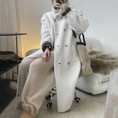 Long Trench Coat Woolen Furry Two-sided - Golden Atelier