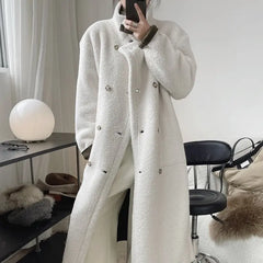 Long Trench Coat Woolen Furry Two-sided  - Golden Atelier