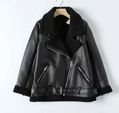 Leather Fur Jacket with Belt - Golden Atelier